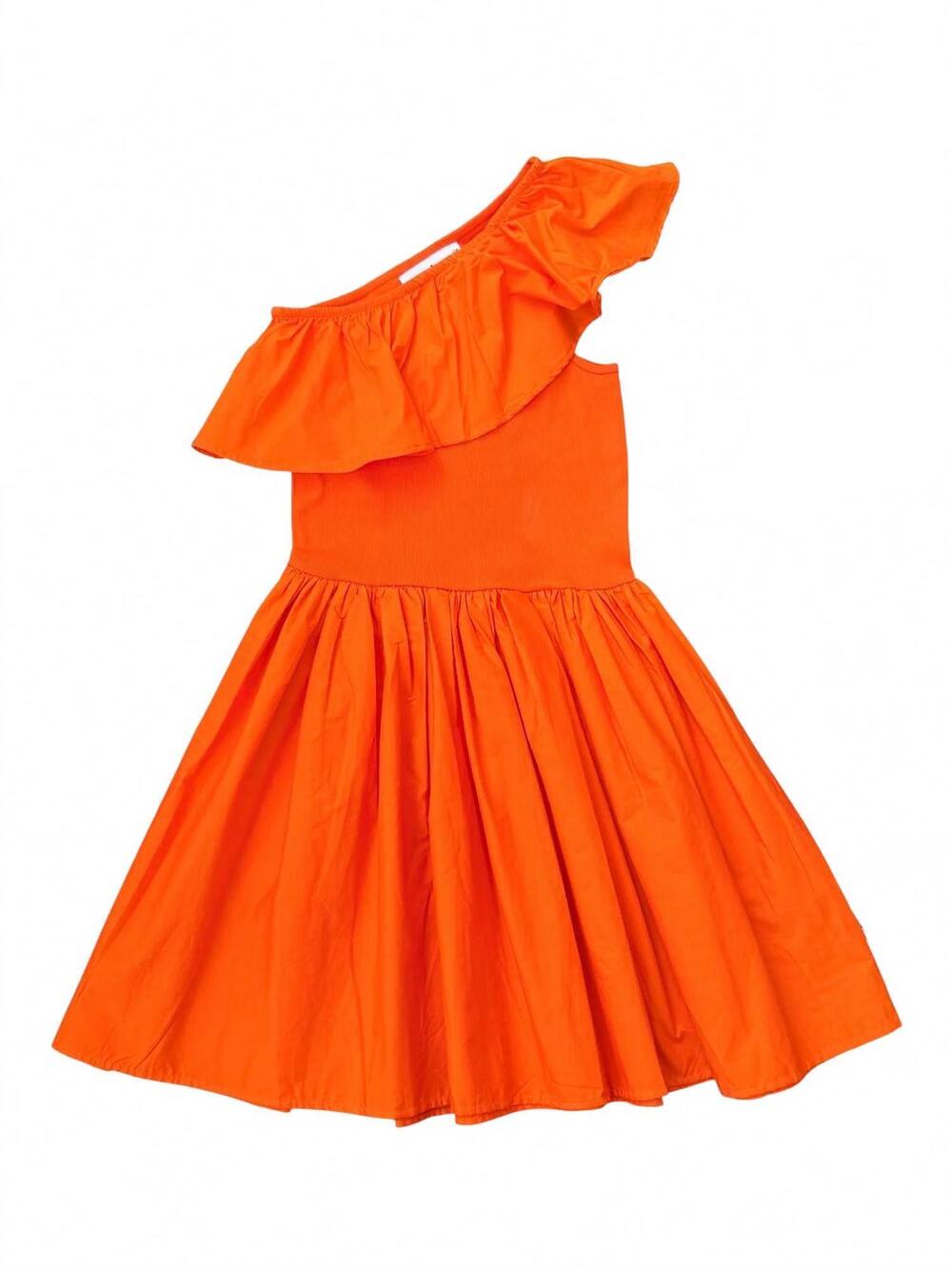 NEW MOLO girls chloey one shoulder ruffle dress in orange